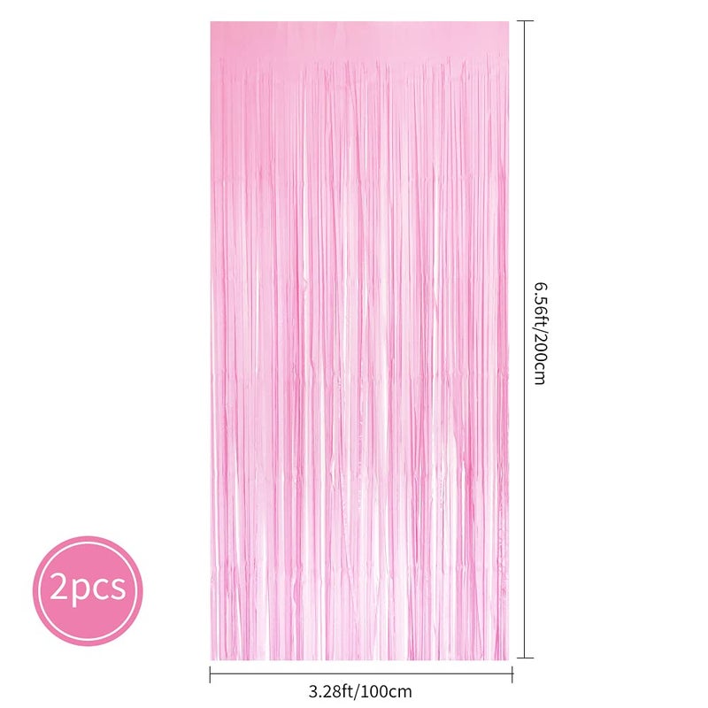 BEISHIDA 2 Pack Pink Tinsel Foil Fringe Curtains Light Macaron Metallic Curtain Photo Backdrop for Wedding Party Birthday Stage Bridal Shower Decor(3.28 ft x 6.56 ft) - Image 3